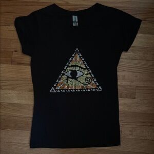 Eye of Rah (crystals) Black V neck Fitted Graphic Tee